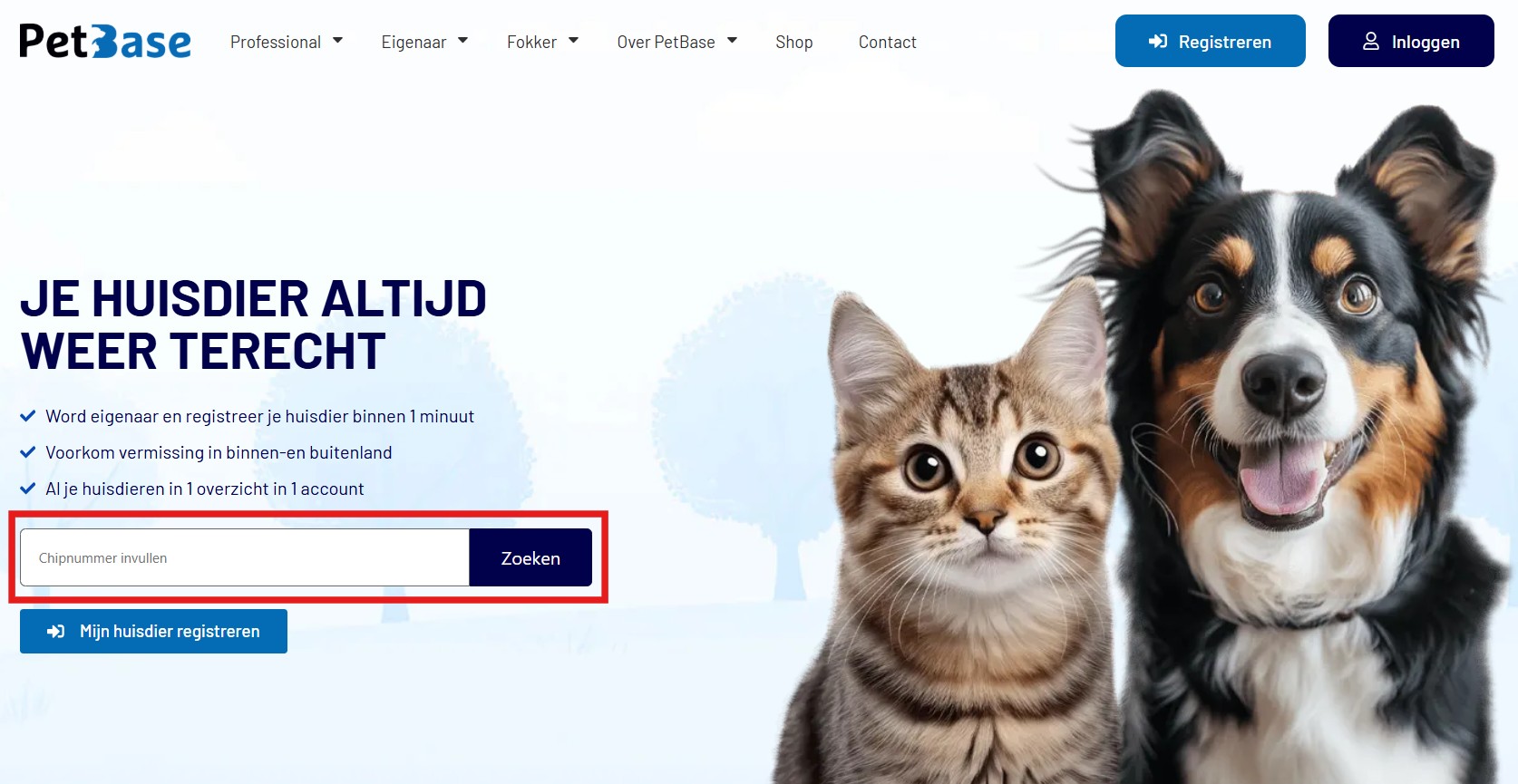 Chipnummer opzoeken in PetBase