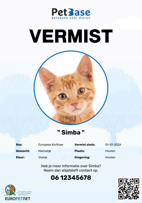 Vermist poster met telefoonnummer en QR code