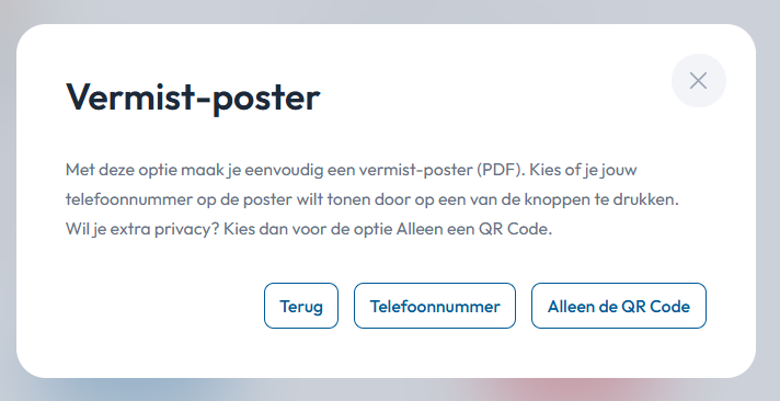 Vermist poster telefoonnummer of QR code