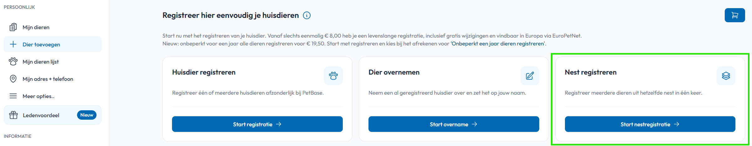 Nest registreren Start nestregistratie particulier