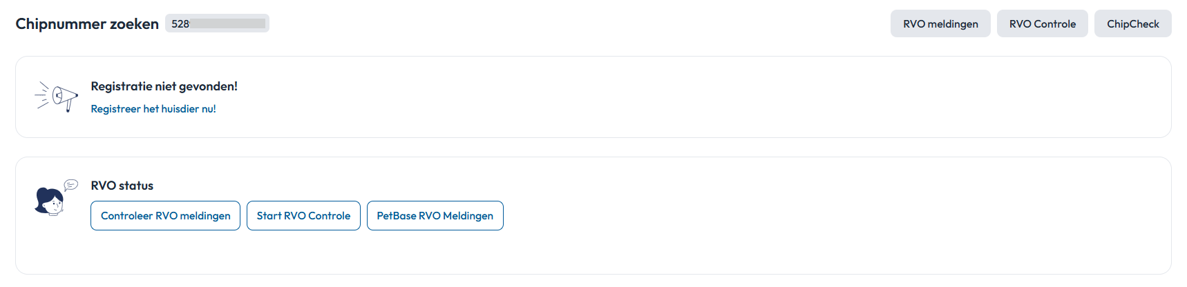 Registratie niet gevonden in PetBase