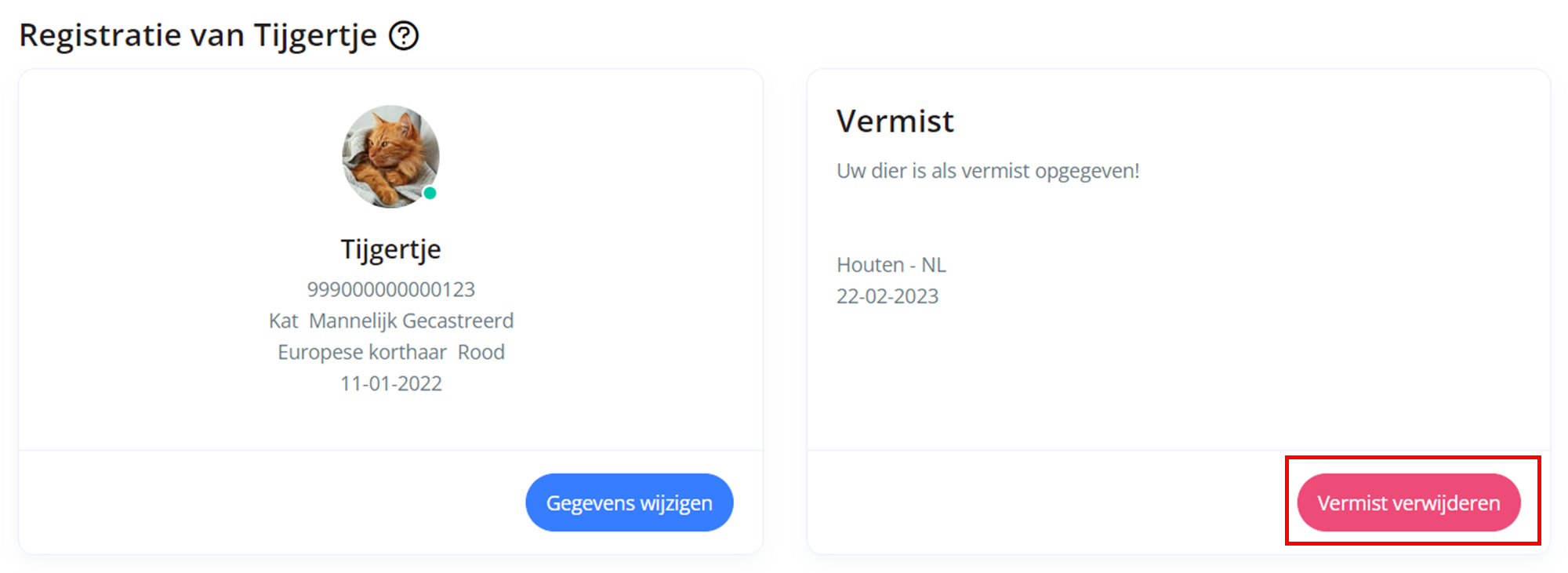Vermist status verwijderen