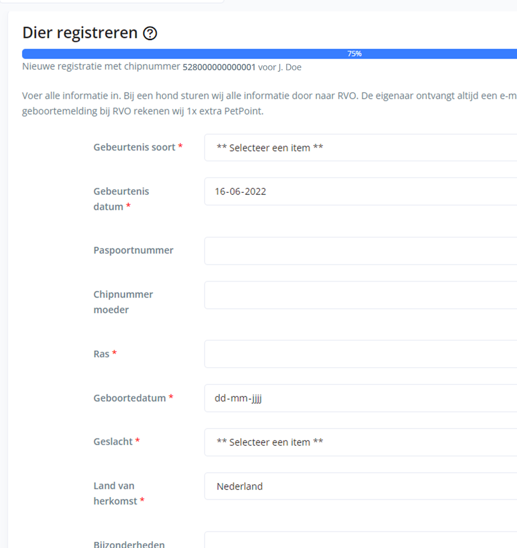 gegevens dier registratie