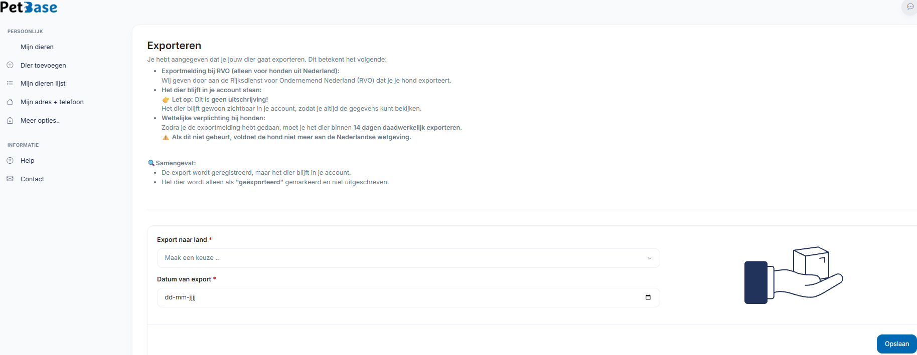 Export melding insturen