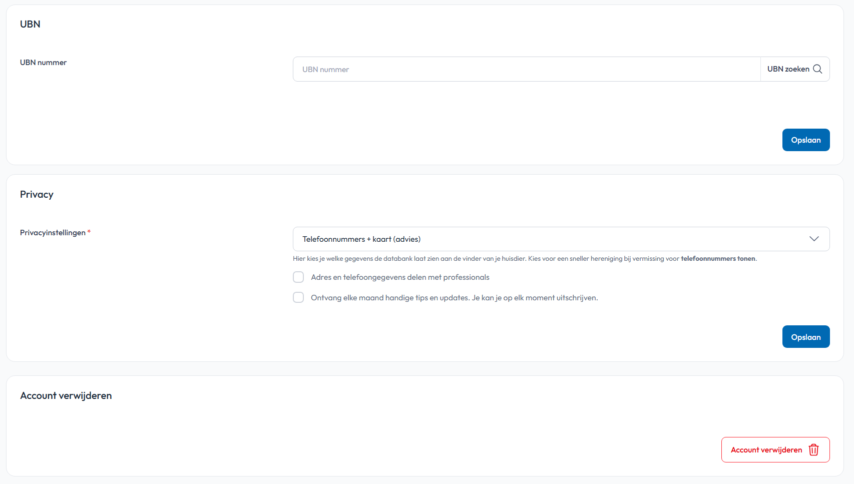 Adres en contactgegevens UBN en Privacy