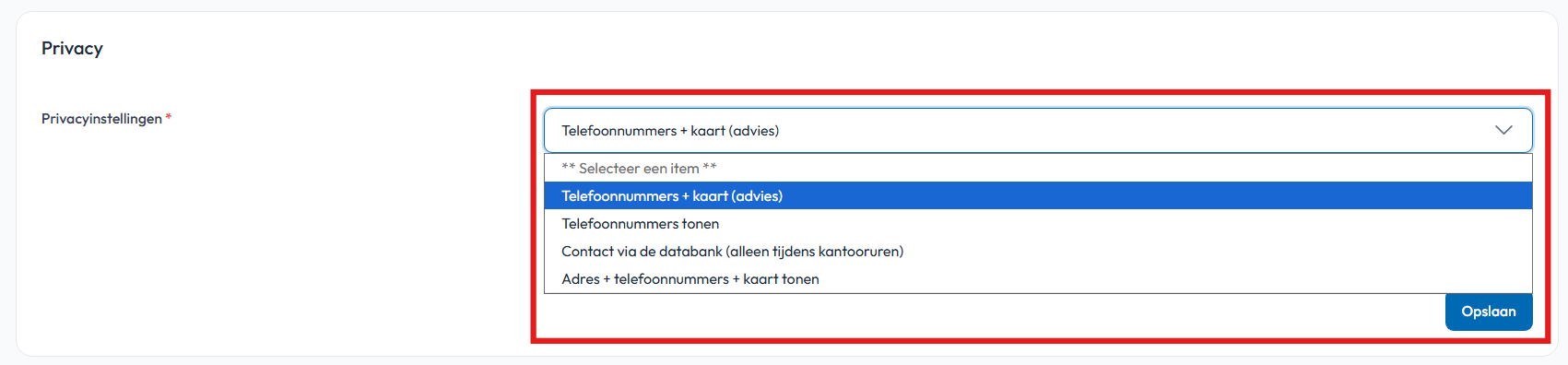 Privacy instellingen keuze zichtbaarheidn