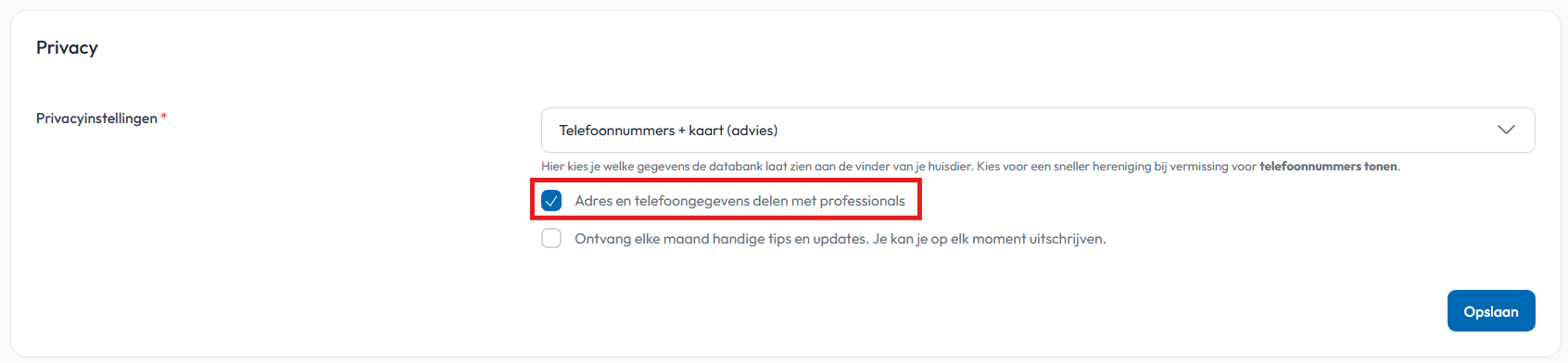 adres en contactgegevens delen met professionals