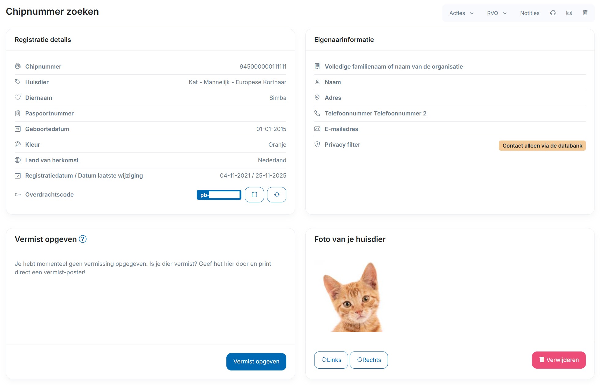 Registratie diergegevens