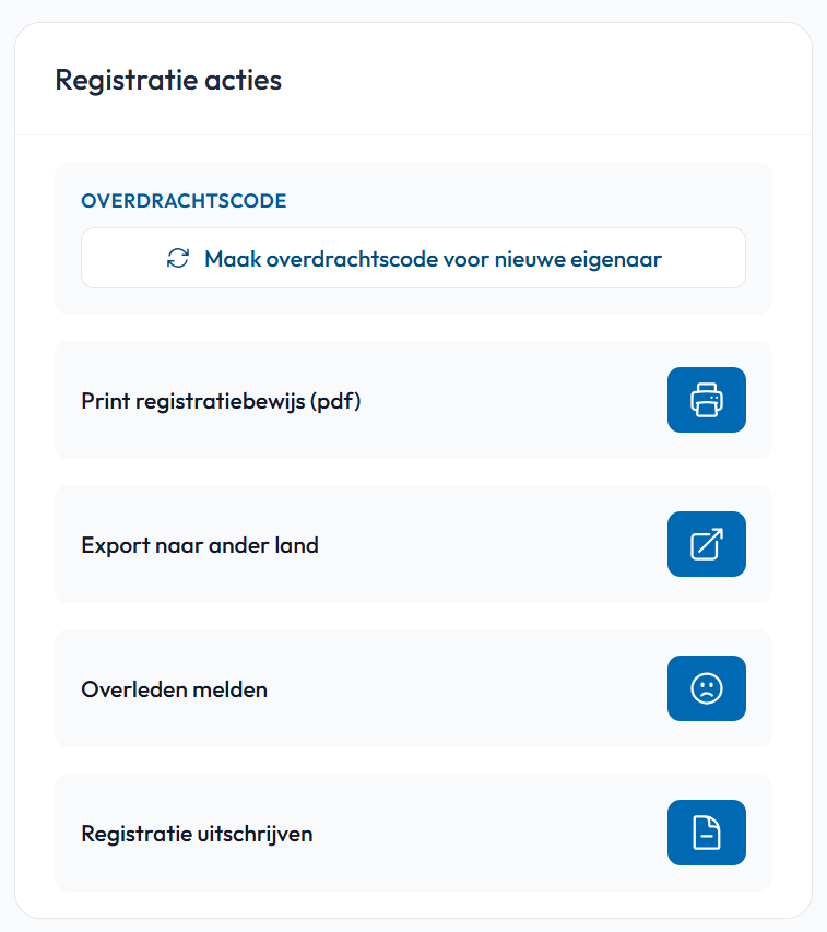 Maak overdrachtscode voor nieuwe eigenaar