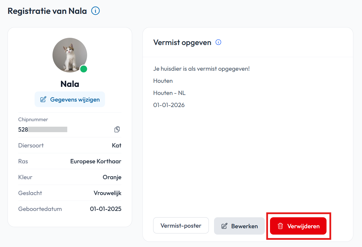 Vermist status verwijderen