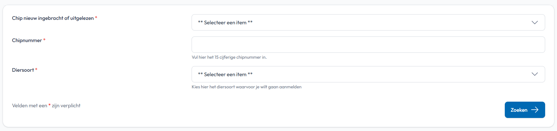 Chipnummer en diersoort