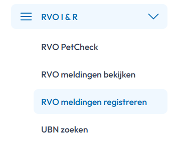 RVO I & R RVO meldingen registreren PetBase