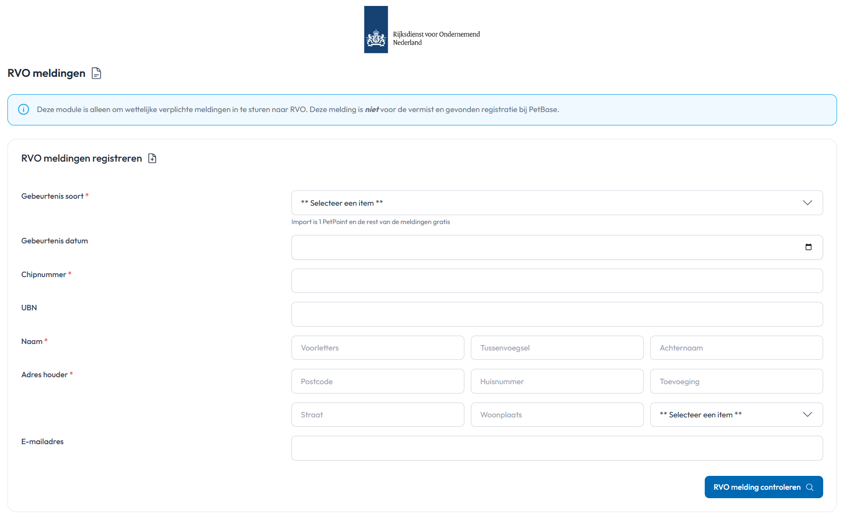 RVO melding registreren losse RVO melding hond