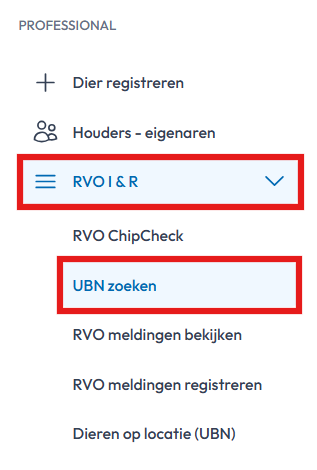UBN zoeken via RVO I & R
