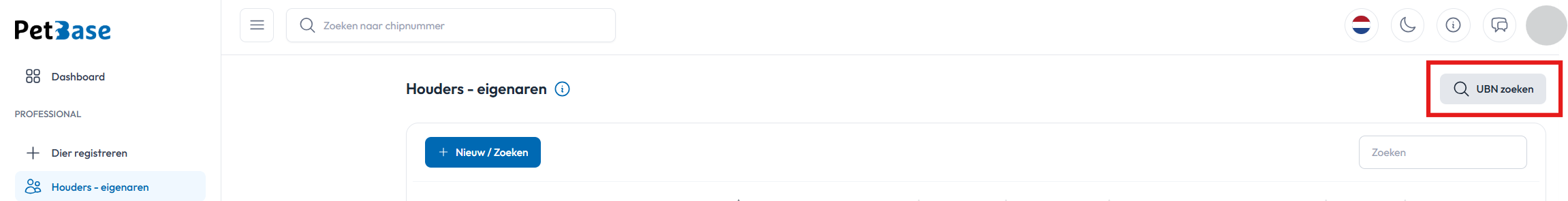 UBN zoeken via Houder eigenaren