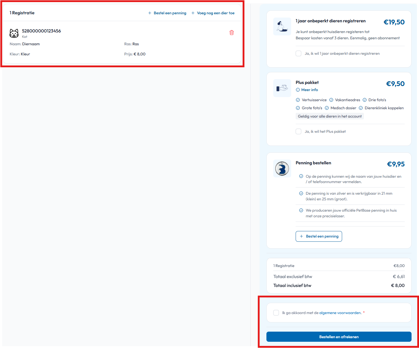 Winkelwagen PetBase registratie betalen
