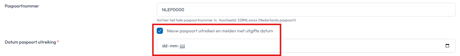Nieuw paspoort uitreiken wettelijke melding