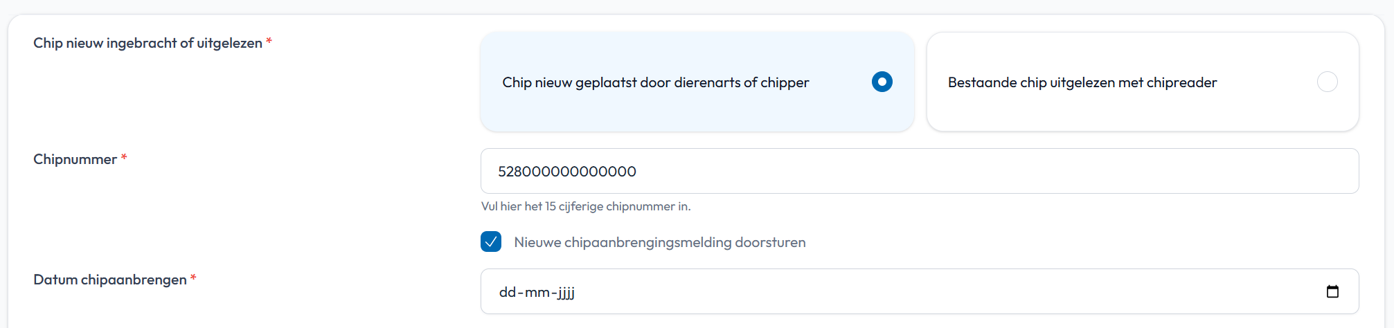 chipaanbrengmelding doorsturen naar RVO