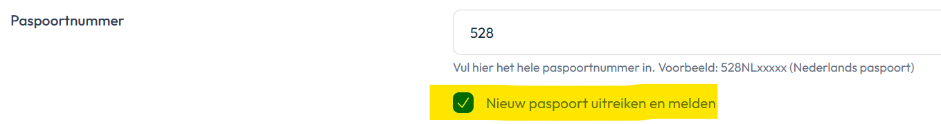 Paspoortmelding tijdens registratie