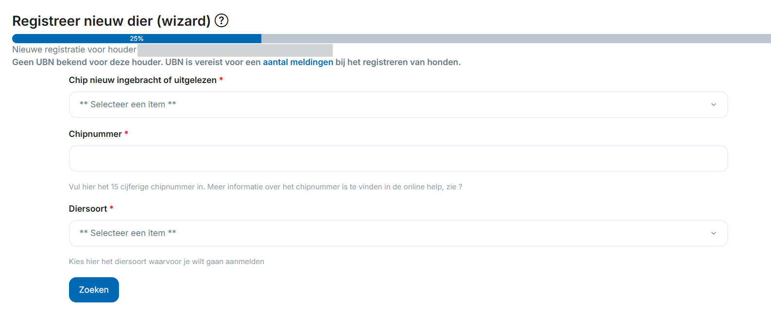 Registreer nieuw dier
