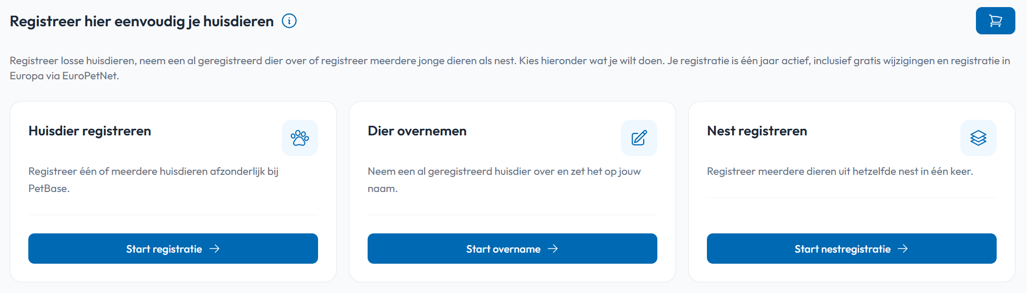 Dier registreren, overnemen of nest registreren