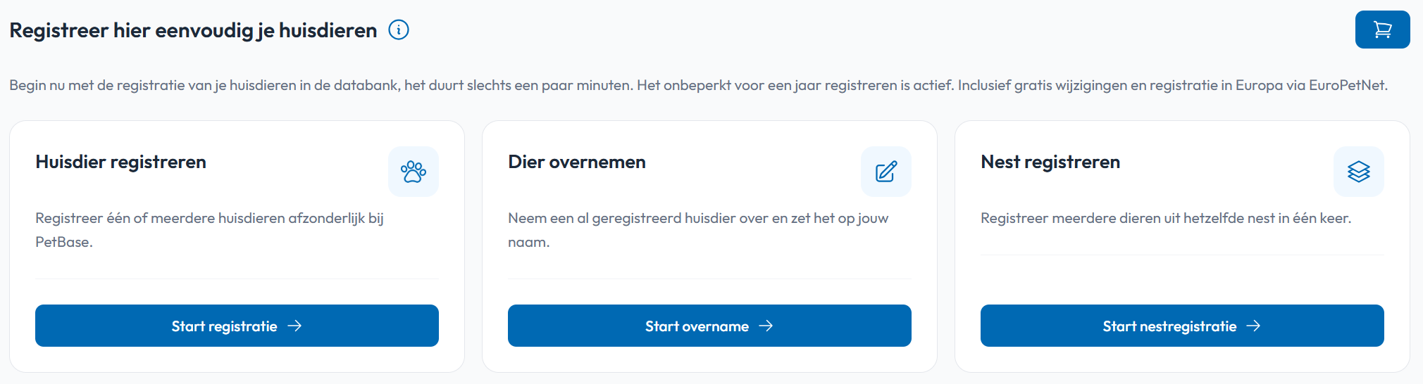 Dier registreren, overnemen of nest registreren