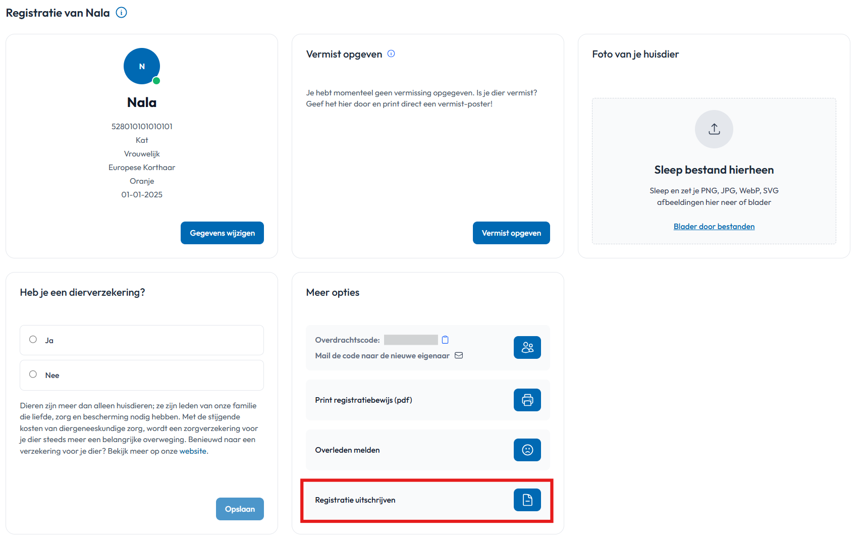 Registratie uitschrijven