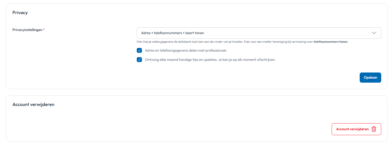 Privacy instellingen en gegeven aanpassen