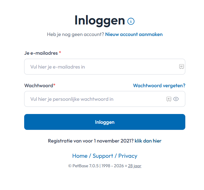 Inloggen PetBase