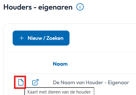 houderkaart met geregistreerde dieren