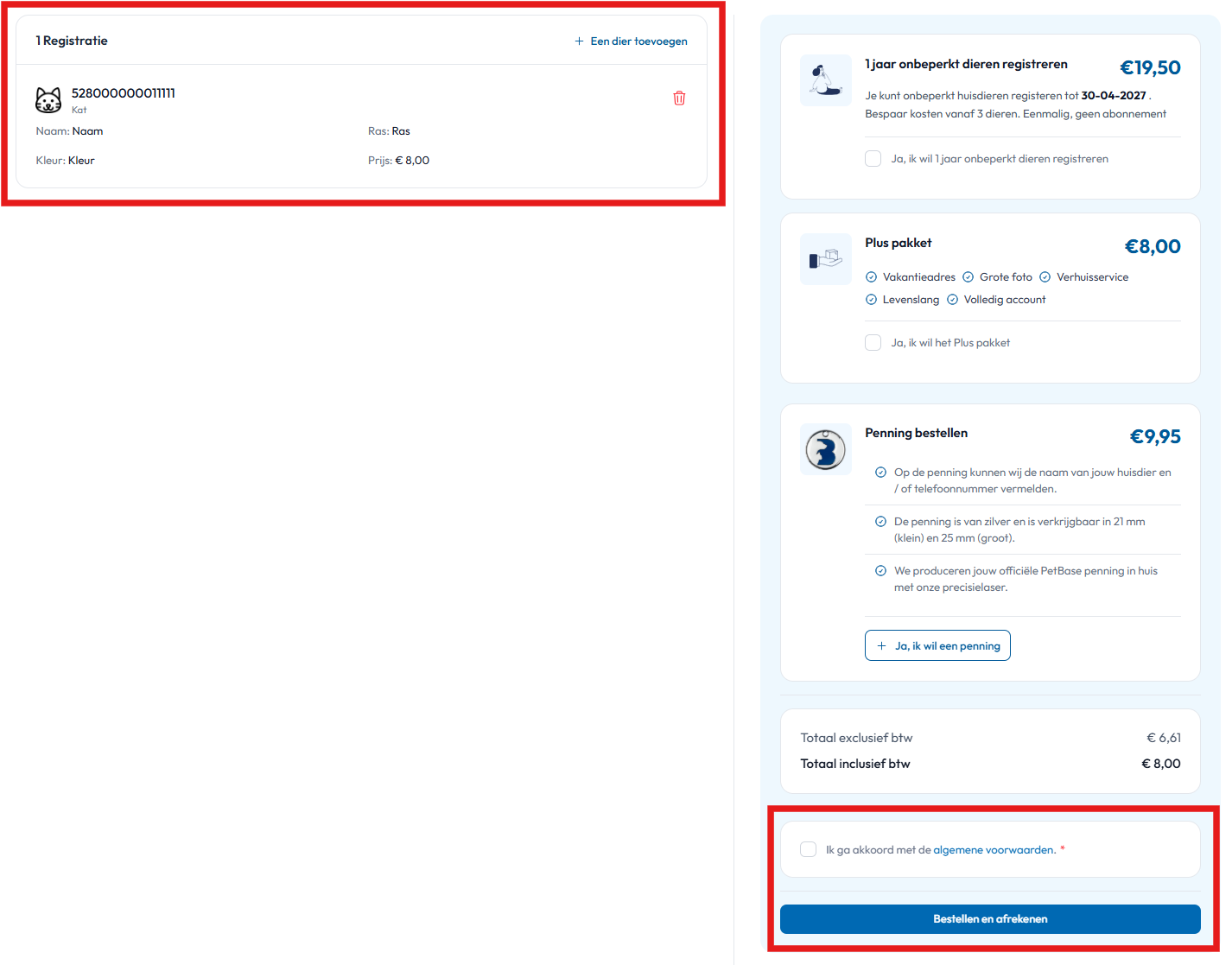 Winkelwagen PetBase registratie betalen