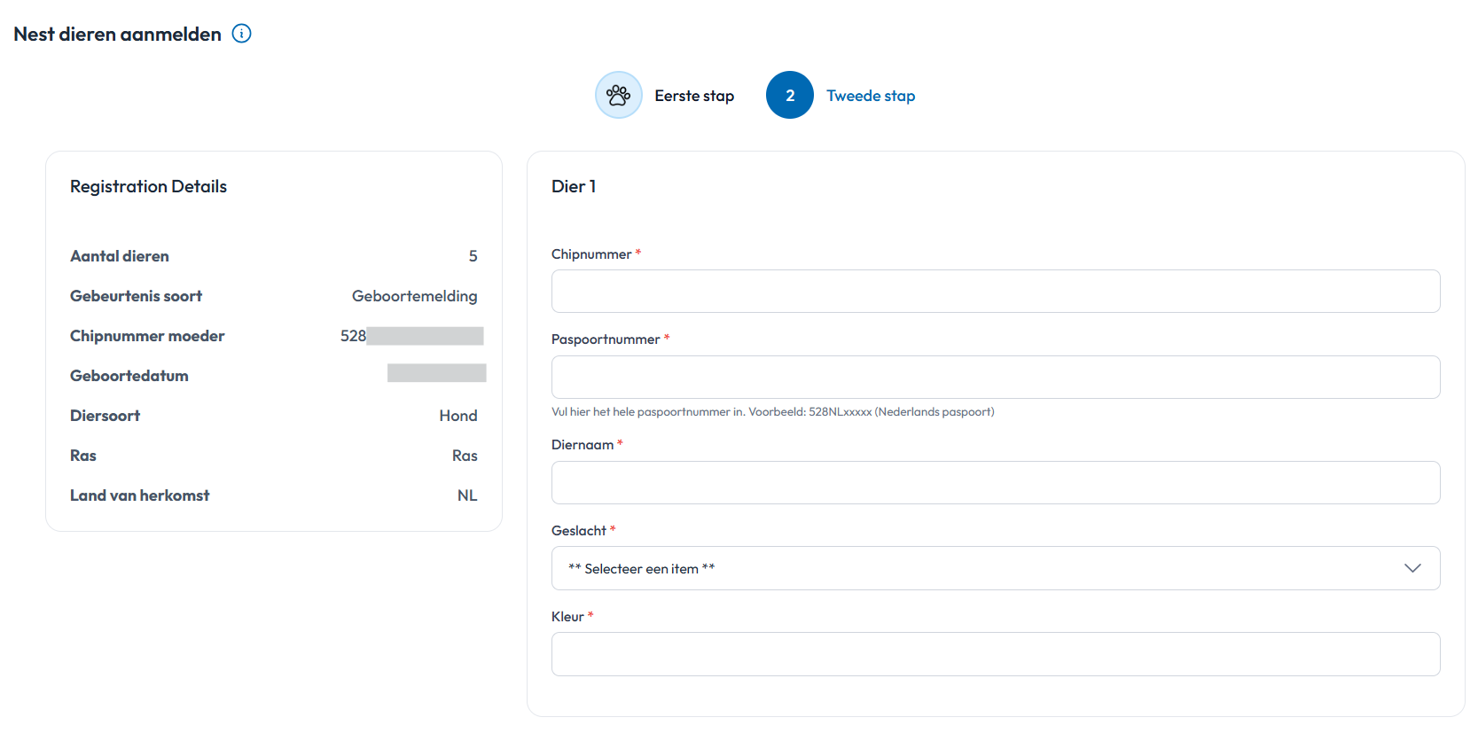 nest registreren tweede stap