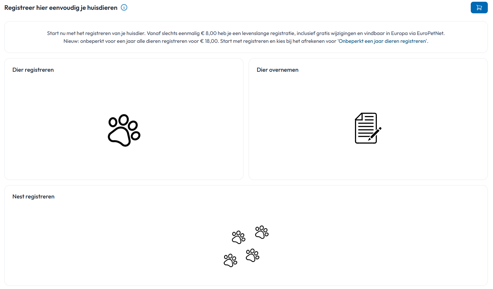 Dier registreren, overnemen of nest registreren