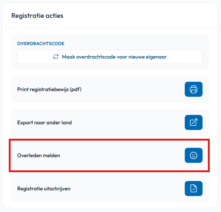 Overleden melden in dierkaart