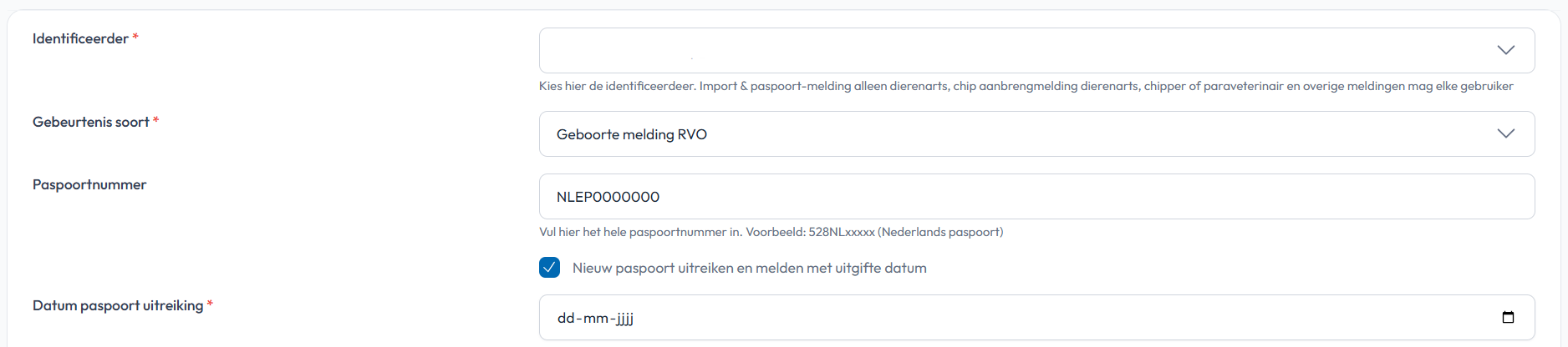 paspoortmelding RVO tijdens registratie