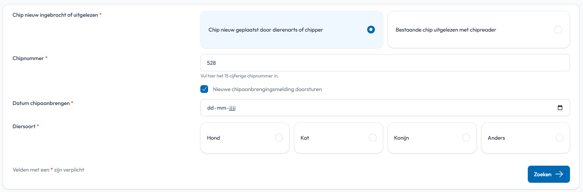 chip aanbrengmelding RVO tijdens registratie