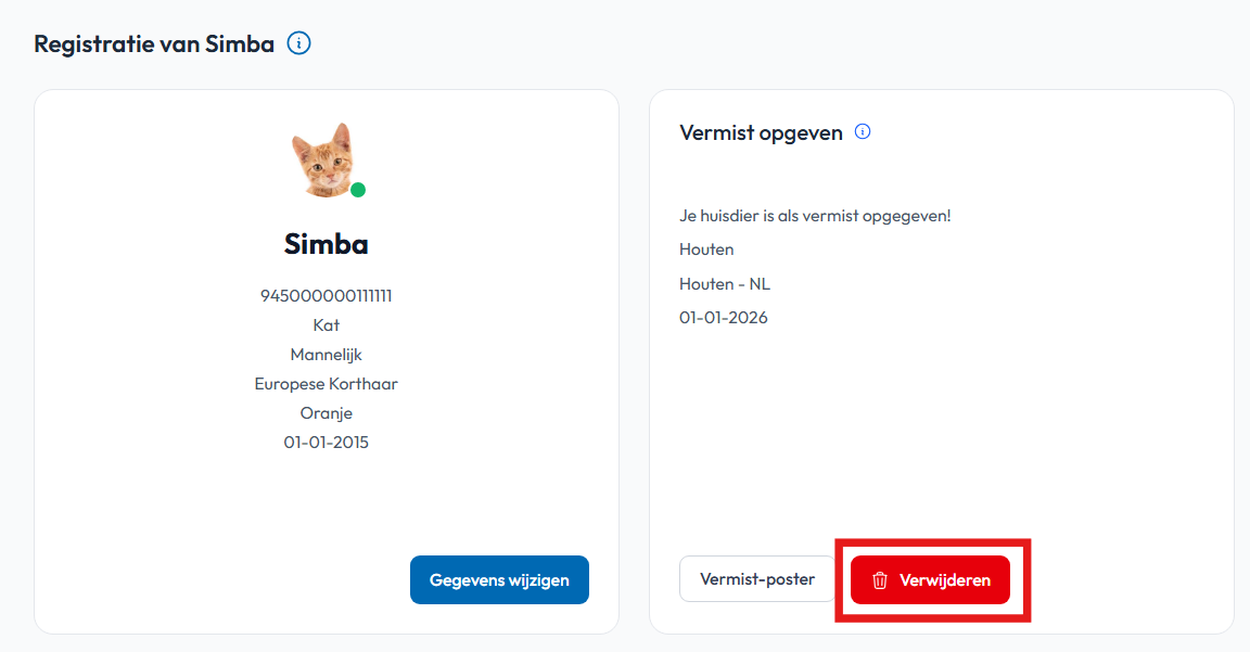 Vermist status verwijderen