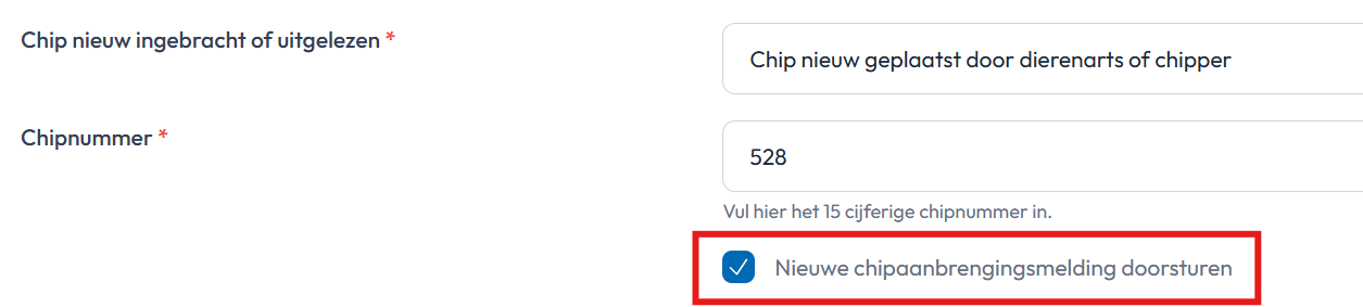 chipaanbrengmelding doorsturen tijdens registreren