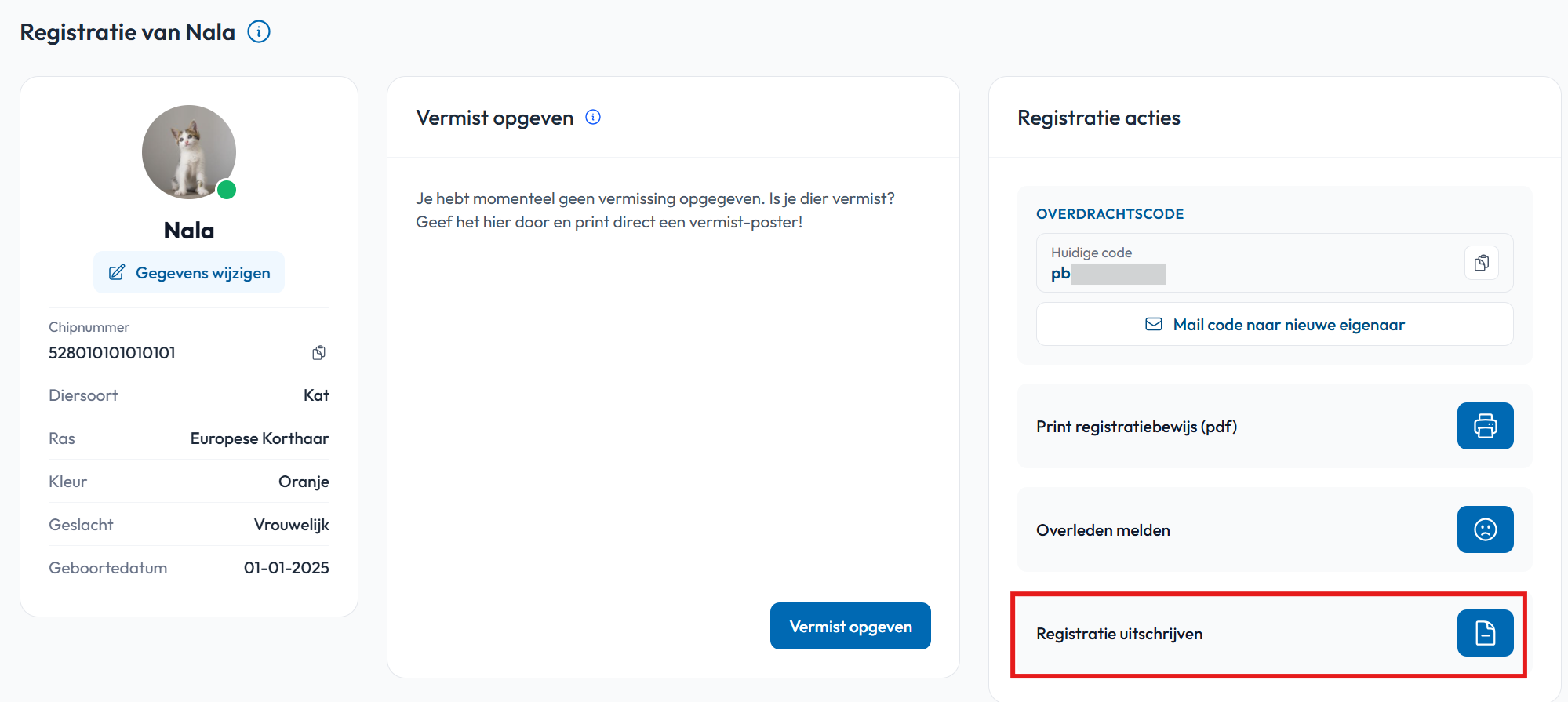 Registratie uitschrijven
