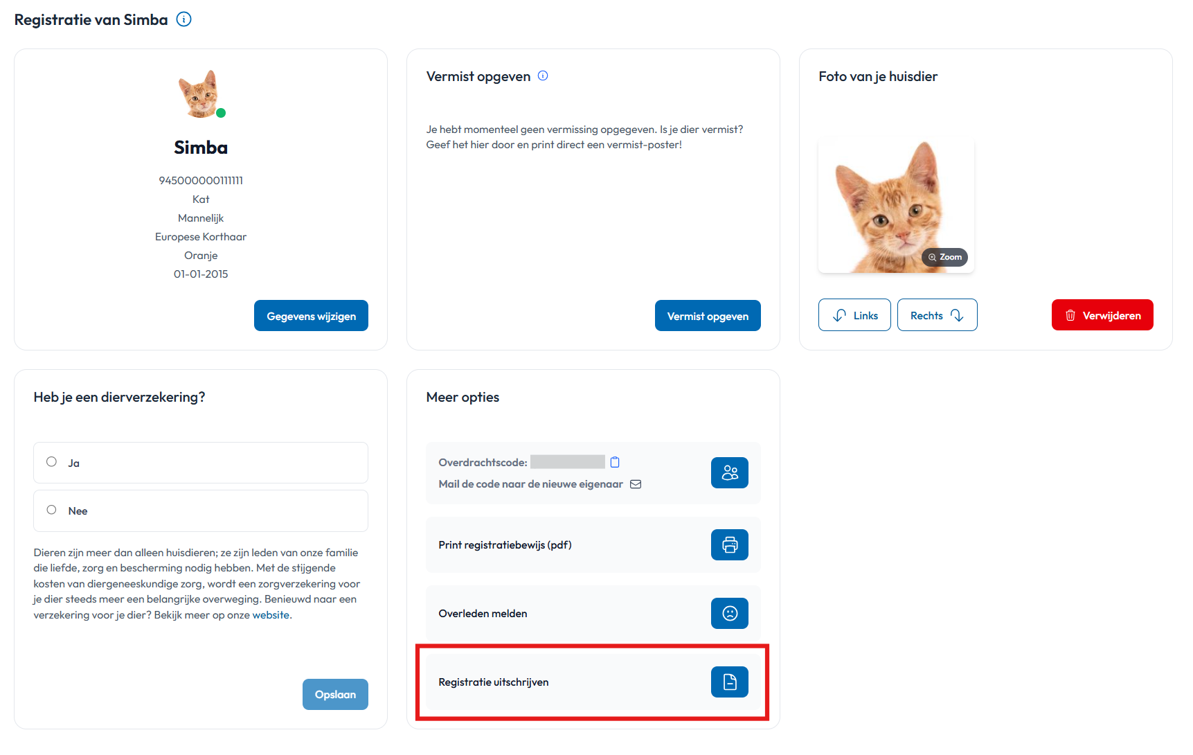 Registratie uitschrijven