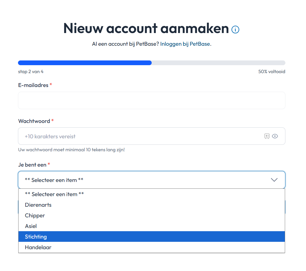 Nieuw account aanmaken stichting
