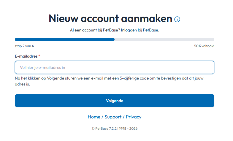 Nieuw PetBase account aanmaken eigenaar