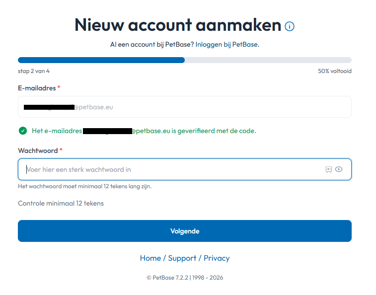 Nieuw PetBase account aanmaken eigenaar