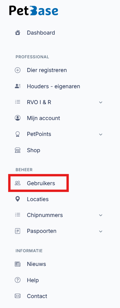 Gebruikers PetBase